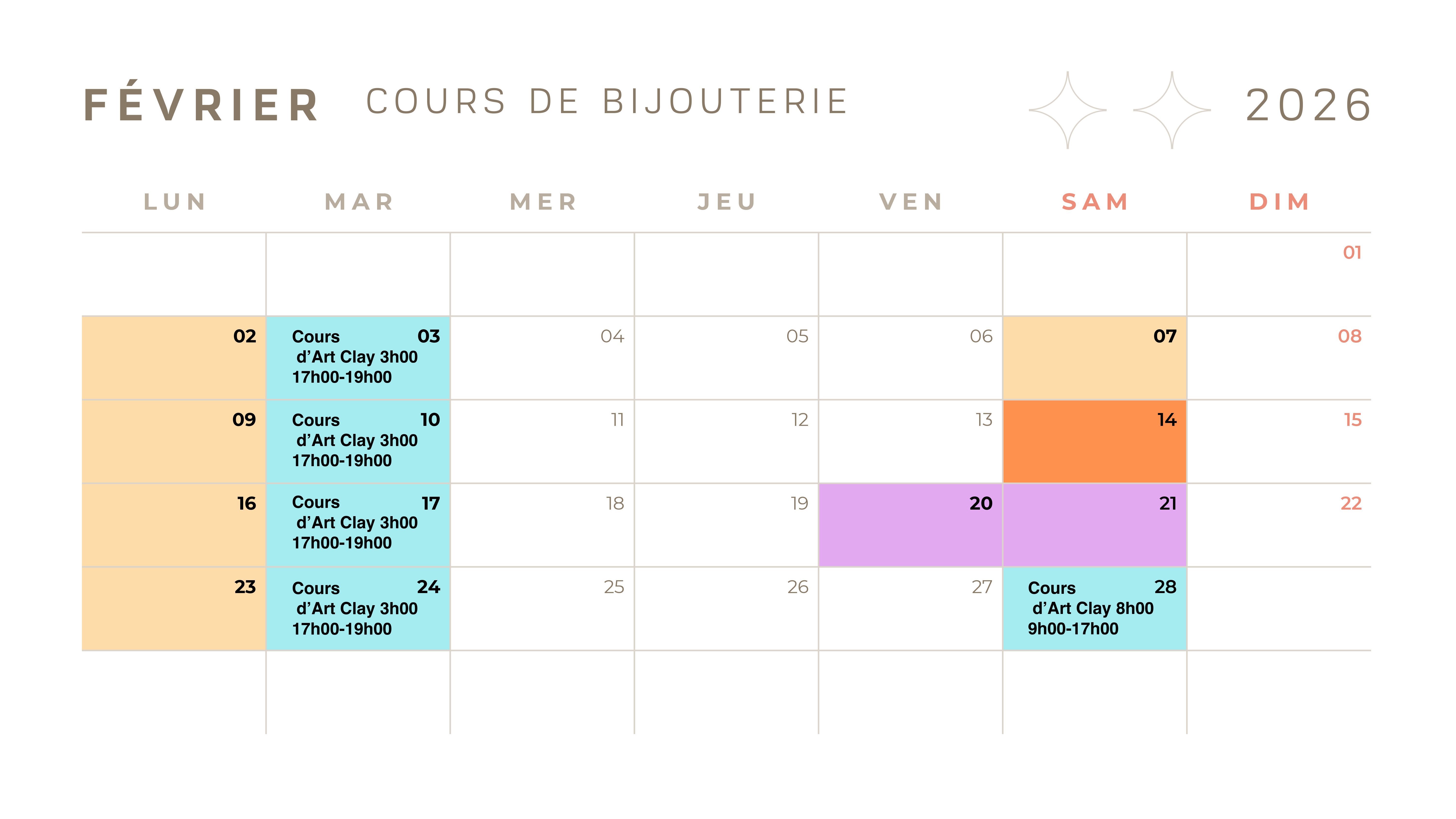 date cours février